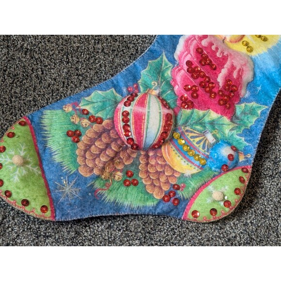Vintage Puffy Felt Sequin Hand Made Christmas Stocking Candle Ornament 18.5"L - Picture 5 of 6